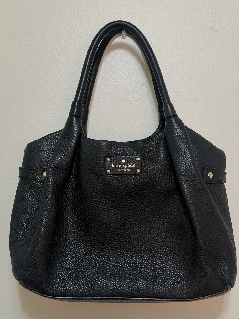 Kate Spade New York Black Pebbled Leather Tote Shoulder Bag Purse Gold Hardware